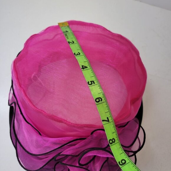 Pink and Black Ruffles Organza Packable Adjustable Dress Hat - Picture 16 of 16